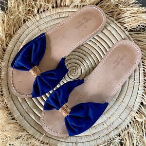 KATE SPADE Indi Bow Slide Sandals Blue Gold Size 7
